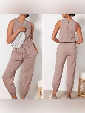 Evereve Mila Taupe Sleeveless Drawstring Jogger Jumpsuit NWT